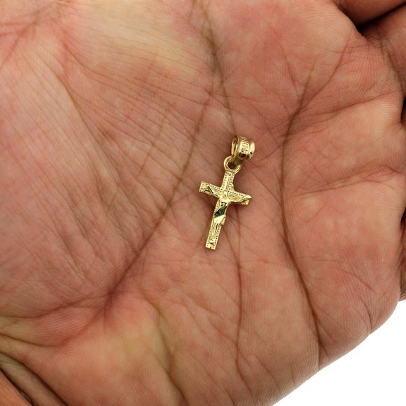 Real 10K Yellow Gold Diamond Cut Cross Pendant - Picture 4 of 6